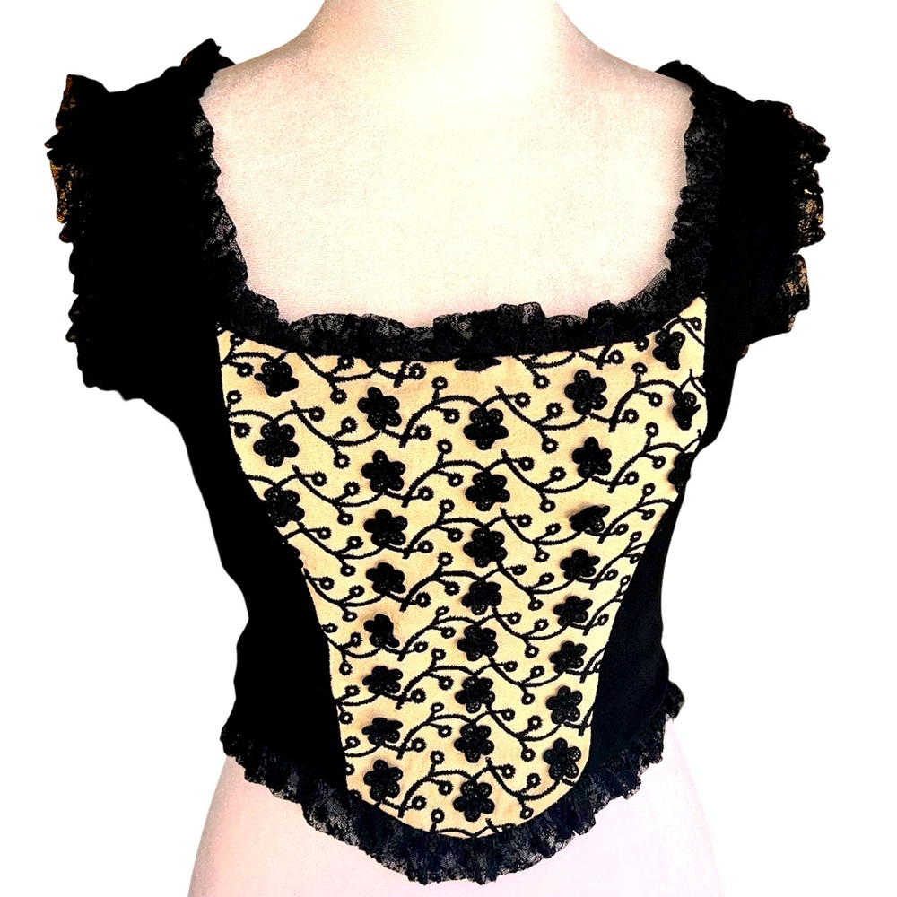 ROUGE a LEVRES Y2K Black & White Stretch Bustier Top Size 42
